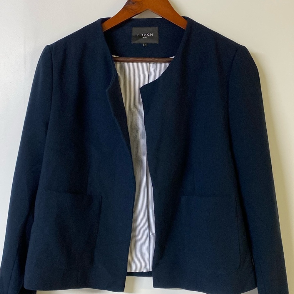 FRNCH Navy blue blazer cropped with pockets size large